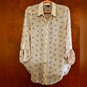 pretty sheer pink I.N. STUDIO ribbon-bow 🎀 long-sleeve button-up shirt, size XL